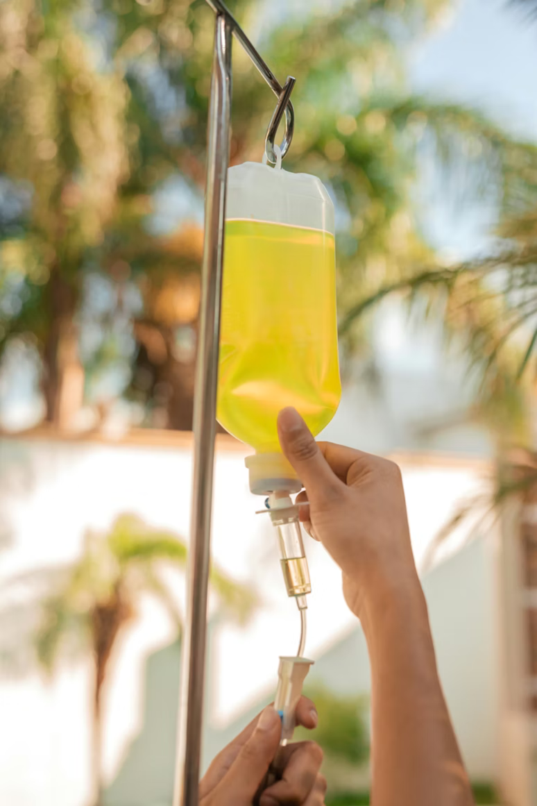 IV drip being administered comfortably at a Dubai location